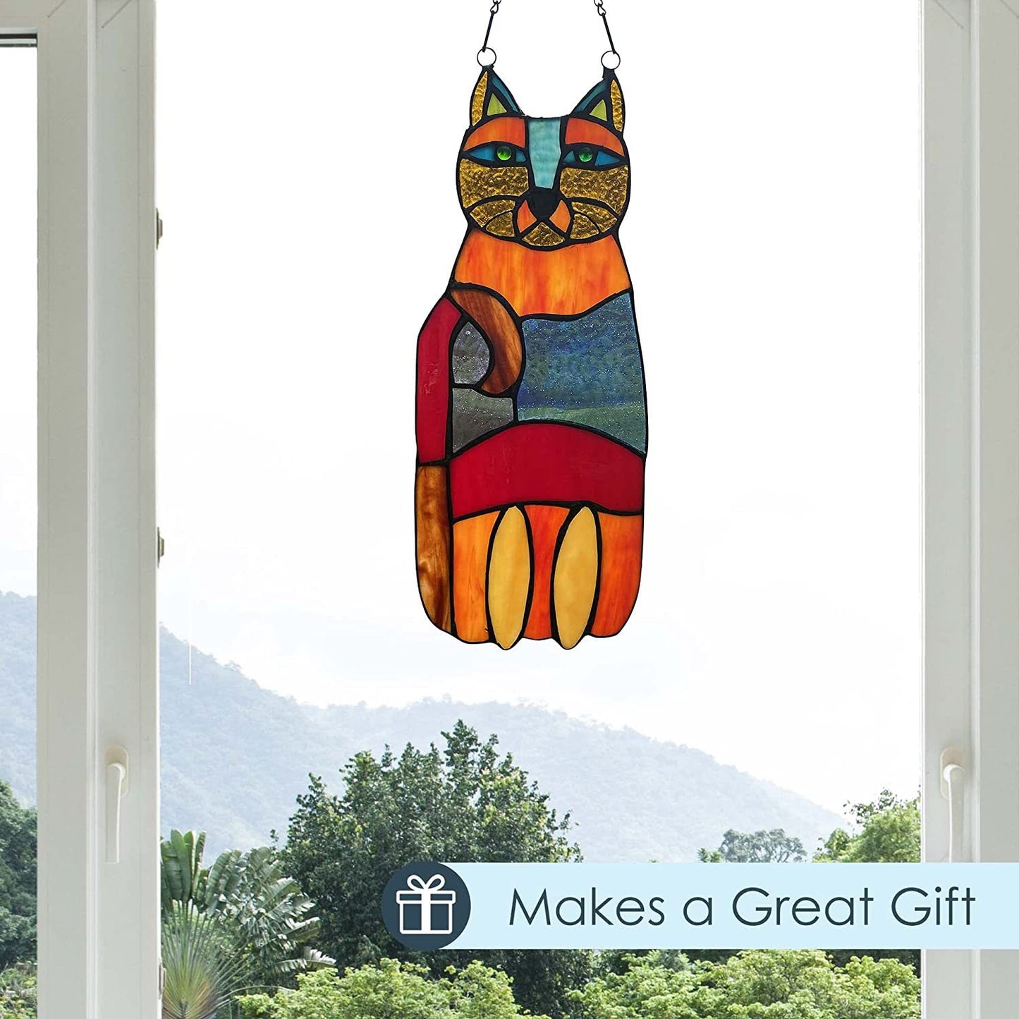 Window Panel - Crazy Cat - Animals & Nature Stained Glass