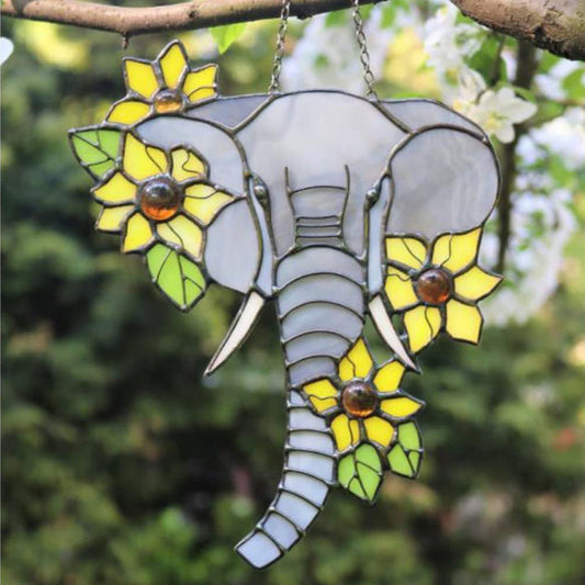 Elephant Stained Glass Suncatcher, Rainbow Suncatcher Window Hanging
