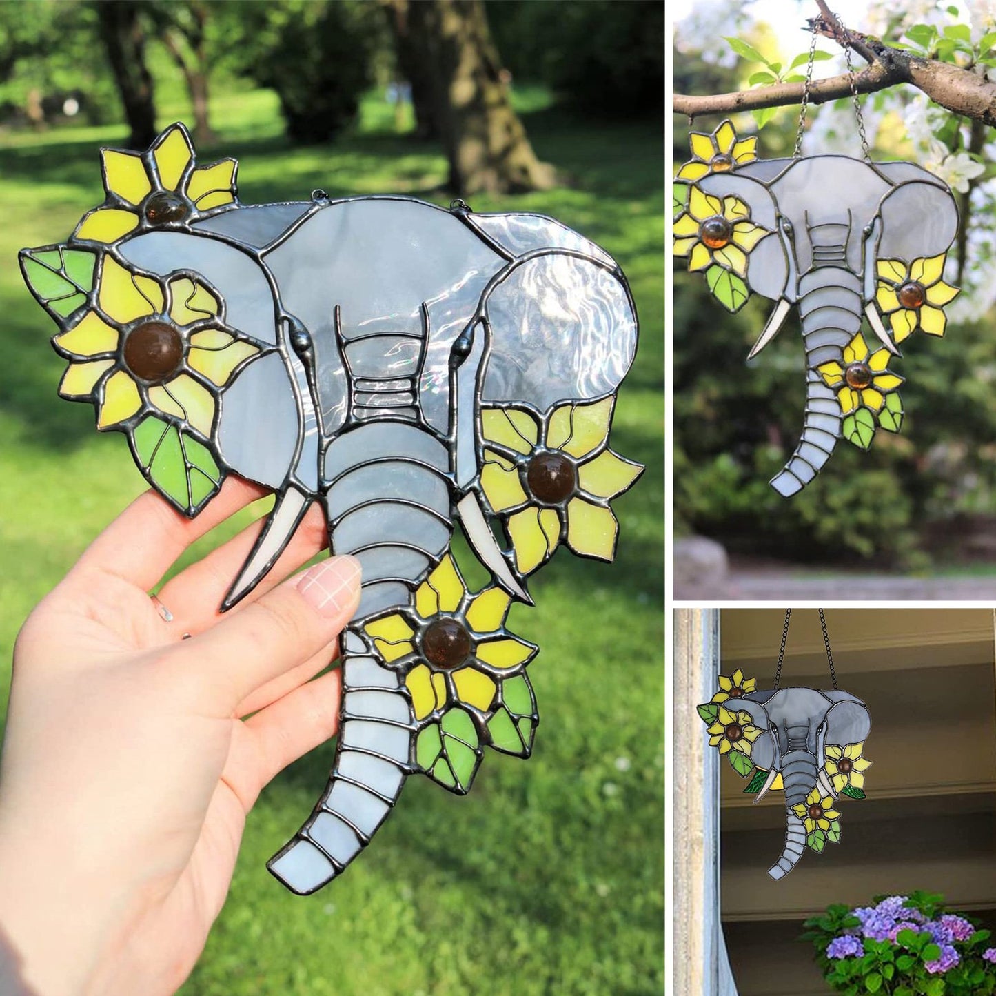 Elephant Stained Glass Suncatcher, Rainbow Suncatcher Window Hanging