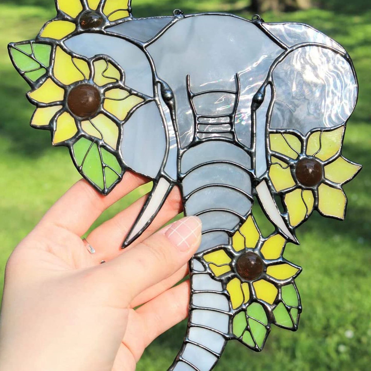 Elephant Stained Glass Suncatcher, Rainbow Suncatcher Window Hanging