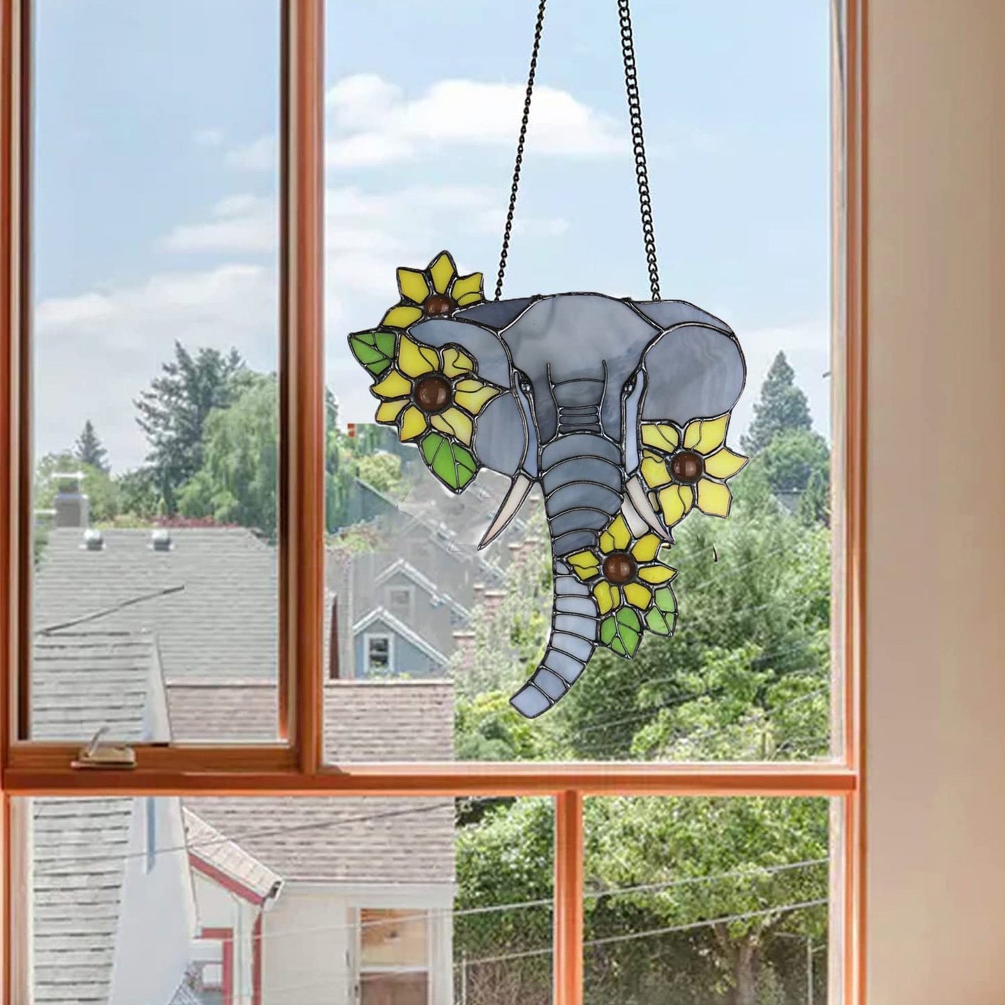 Elephant Stained Glass Suncatcher, Rainbow Suncatcher Window Hanging