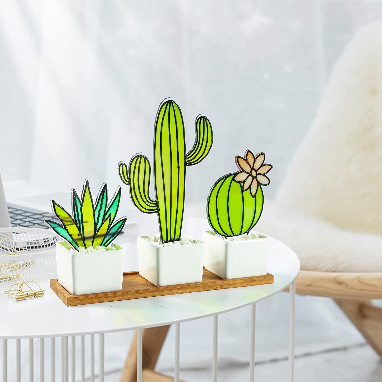 Stained Glass Cactus Plants Agave and Cactus Decoration Houseplant Decoration