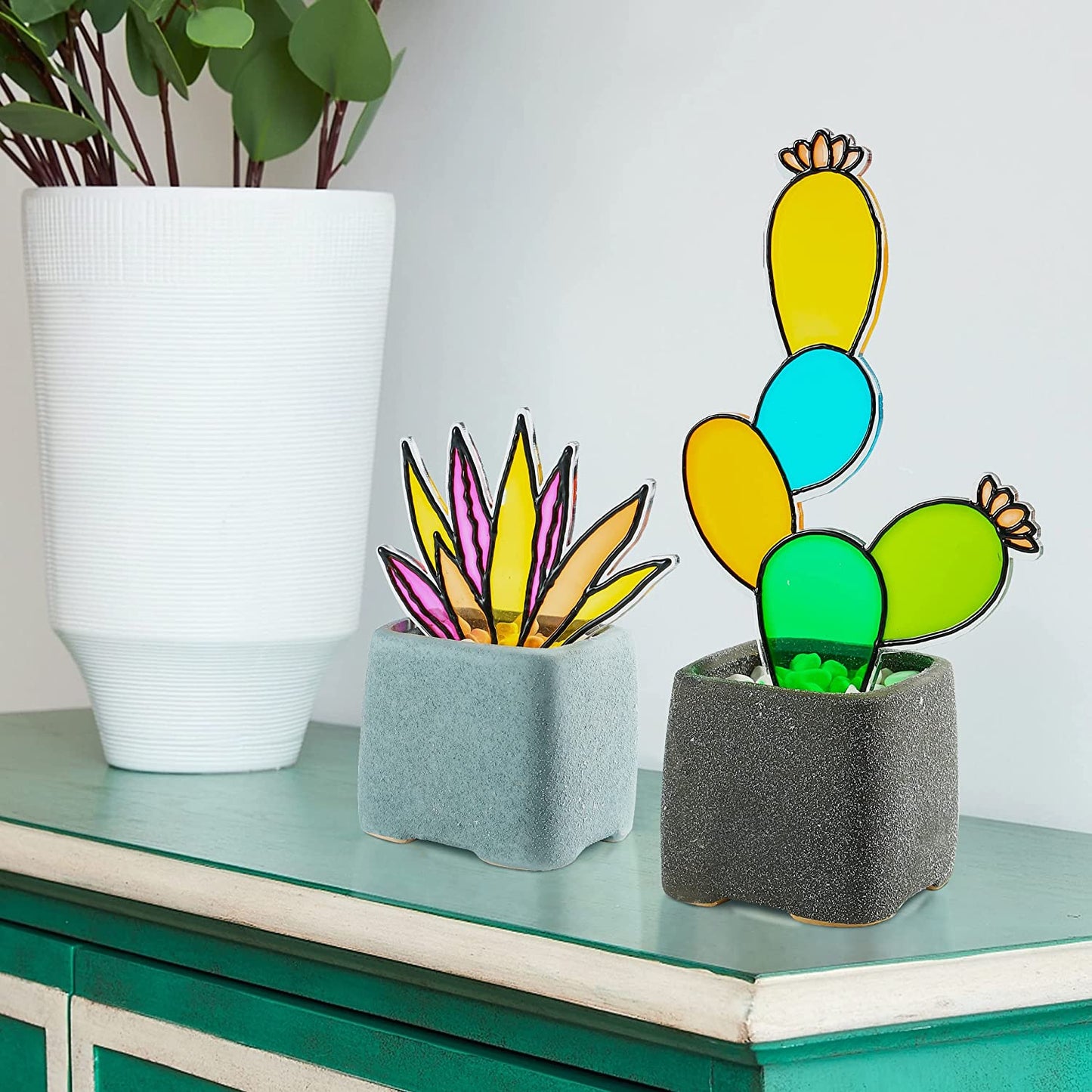Stained Glass Cactus Plants Agave and Cactus Decoration Houseplant Decoration