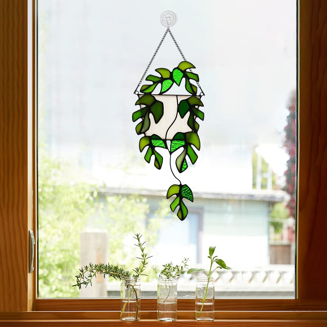 Green Plants Stained Glass Suncatcher for Window