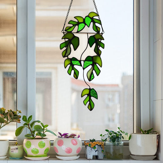 Green Plants Stained Glass Suncatcher for Window