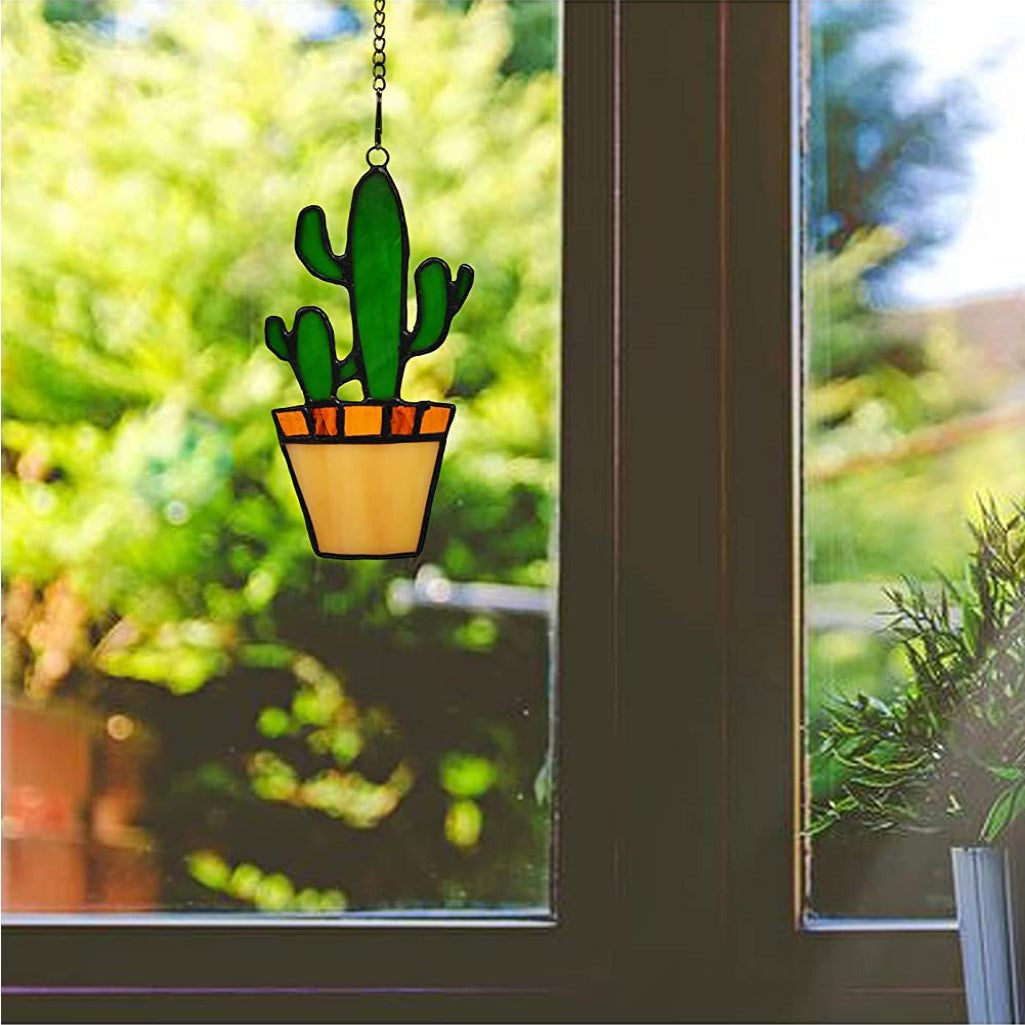 Adorable Succulent Suncatcher, Stained Glass Window Hangings,