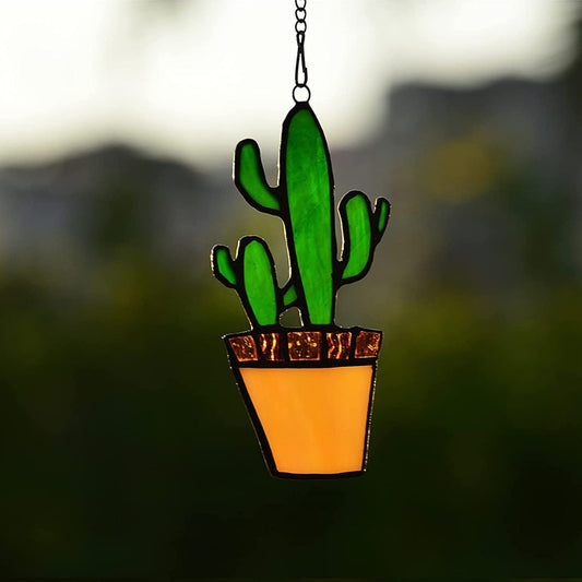 Adorable Succulent Suncatcher, Stained Glass Window Hangings,