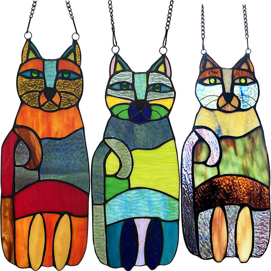Window Panel - Crazy Cat - Animals & Nature Stained Glass